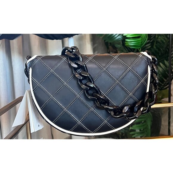 NEW WITH TAGS! Authentic Tory Burch Black and White 1/2 Moon Fleming Handbag - Picture 3 of 10